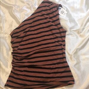 a new day Brown and Black Striped One-Shoulder Top